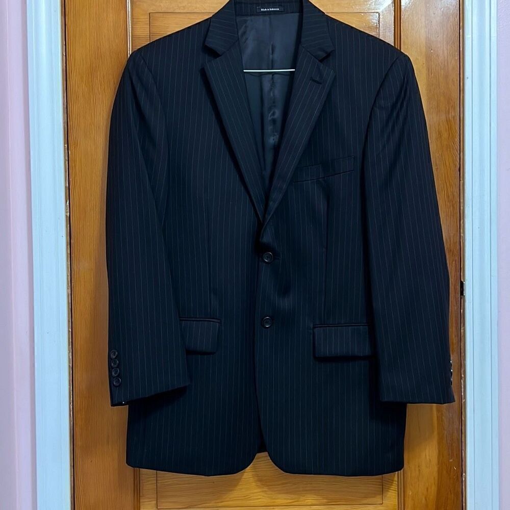 Pronto Uomo Black 100% Wool Pinstriped Two Button Blazer Men’s 41 Regular